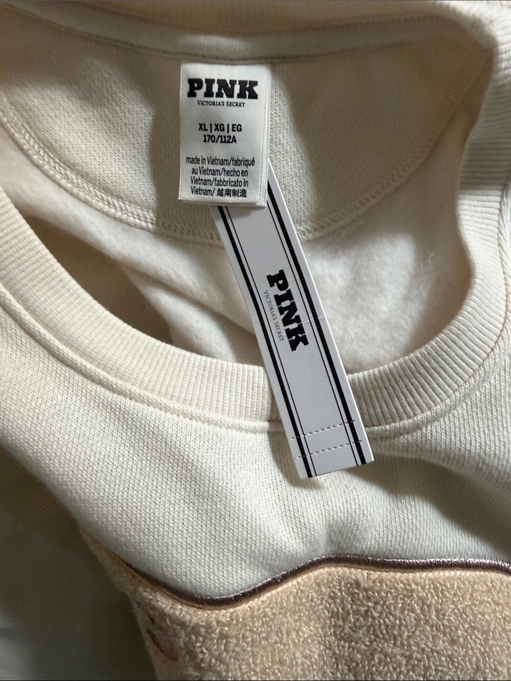 PINK Victoria's Secret Cream Sweatshirt with Tan Appliqué P - Picture 5 of 6